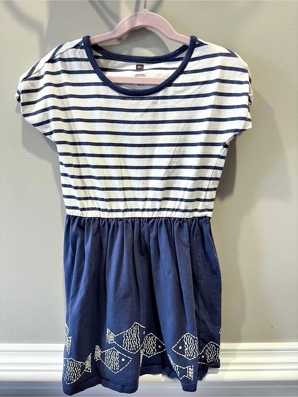 Tea Collection Girls' Striped Casual Dress in Blue & White